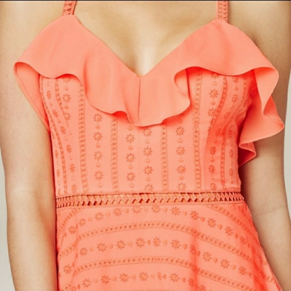 bebe Ruffle Eyelet Lace Crisscross Back Mini Dress - Picture 3 of 8